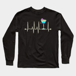 Funny Cocktail Martini Glass Heartbeat Happy Cocktail Hour Long Sleeve T-Shirt